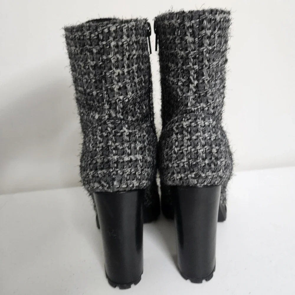 Just Fab Platform Lug Boots Women 7.5 Black Shandee Pearl Tweed Lace Up Gothic